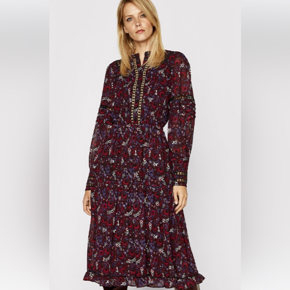 Michael Kors Paisley Georgette and Lace Ruffled Dreaa SIZE 2